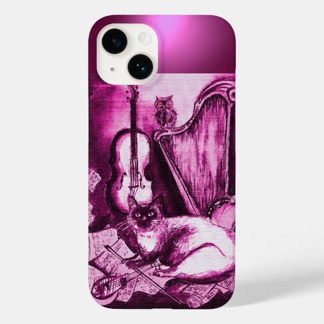 MUSICAL CAT WITH OWL IN PINK PURPLE GEM Case-Mate iPhone CASE (Back)
