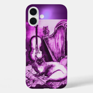 MUSICAL CAT WITH OWL IN PINK PURPLE GEM iPhone 16 PLUS CASE