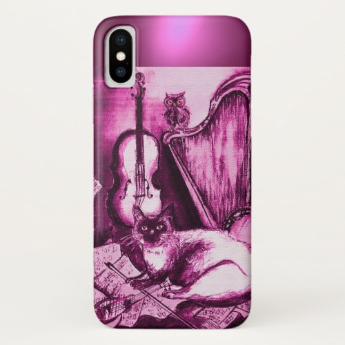 MUSICAL CAT WITH OWL IN PINK PURPLE GEM iPhone X CASE