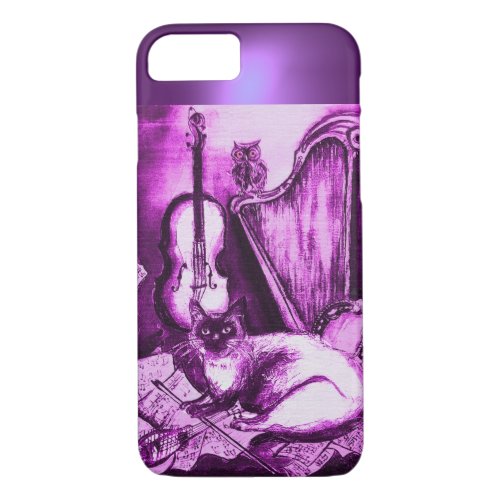 MUSICAL CAT WITH OWL IN PINK PURPLE GEM iPhone 87 CASE
