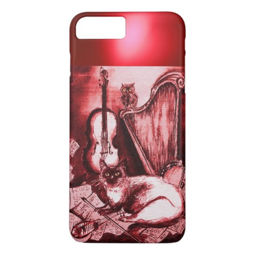 MUSICAL CAT WITH OWL IN RED RUBY GEM iPhone 8 PLUS7 PLUS CASE