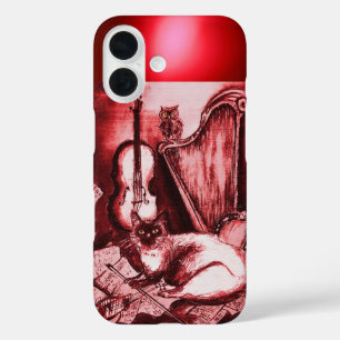 MUSICAL CAT WITH OWL IN RED RUBY GEM iPhone 16 CASE