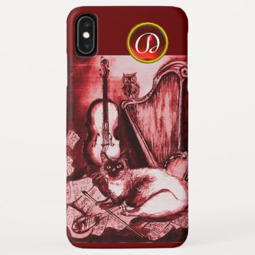 MUSICAL CAT WITH OWL IN RED RUBY GEM MONOGRAM iPhone XS MAX CASE