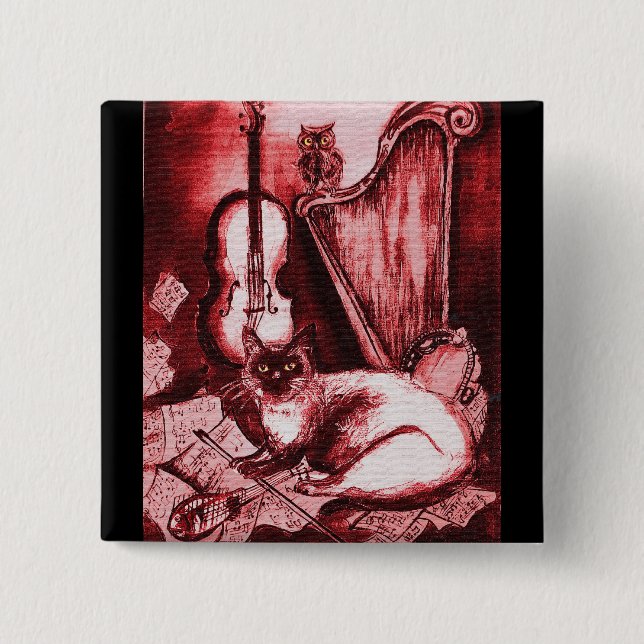 MUSICAL CAT WITH OWL ,Red ,White Black Button (Front)