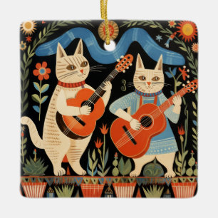 Musical Cats Folk Art Ceramic Ornament