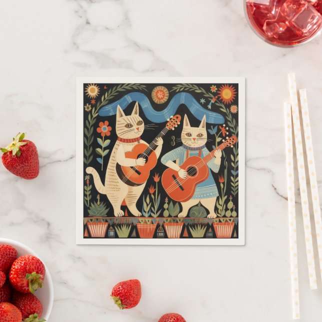 Musical Cats Folk Art Napkins (Insitu)
