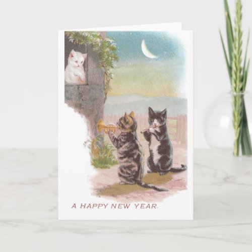 Musical Cats Play for Kitty Vintage New Year Holiday Card
