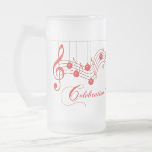 Musical Celebration Red Lace Frosted Glass Beer Mug