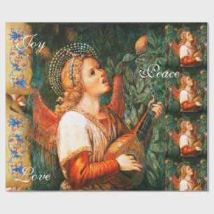 MUSICAL CHRISTMAS ANGEL ,JOY PEACE LOVE PARCHMENT WRAPPING PAPER