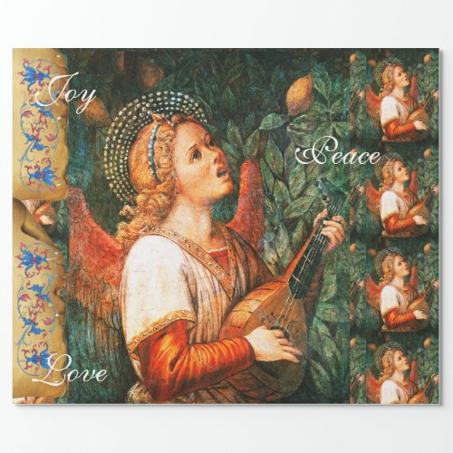 MUSICAL CHRISTMAS ANGEL JOY PEACE LOVE PARCHMENT WRAPPING PAPER