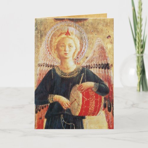 MUSICAL CHRISTMAS ANGEL PLAYING DRUM HOLIDAY CARD