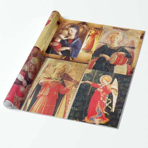 MUSICAL CHRISTMAS ANGELS AND MADONNA WITH CHILD WRAPPING PAPER