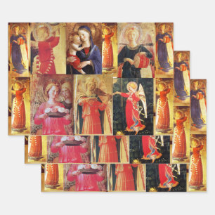 MUSICAL CHRISTMAS ANGELS AND MADONNA WITH CHILD  WRAPPING PAPER SHEETS