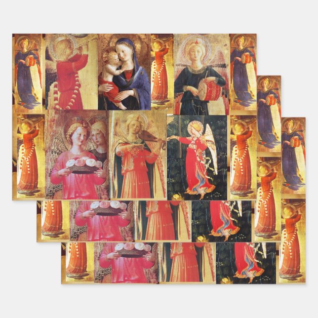 MUSICAL CHRISTMAS ANGELS AND MADONNA WITH CHILD  WRAPPING PAPER SHEETS (Set)