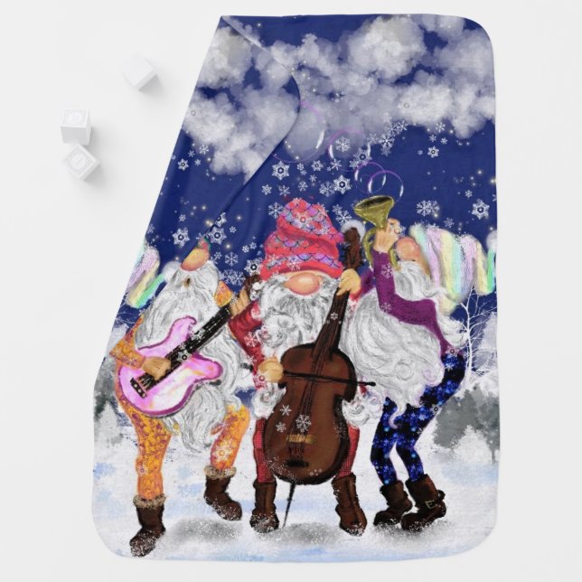 Musical Christmas Gnomes Baby Blanket (In Situ)