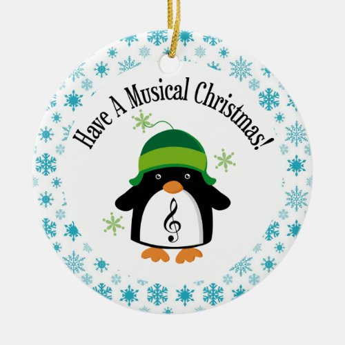 Musical Christmas Music Penguin Gift Ceramic Ornament