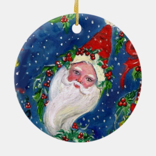 MUSICAL CHRISTMAS NIGHT,SANTA BUGLER Red Heart Ceramic Ornament (Back)