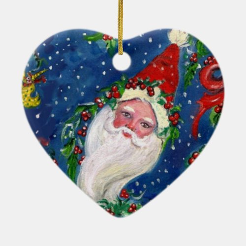 MUSICAL CHRISTMAS NIGHTSANTA BUGLER Red Heart Ceramic Ornament