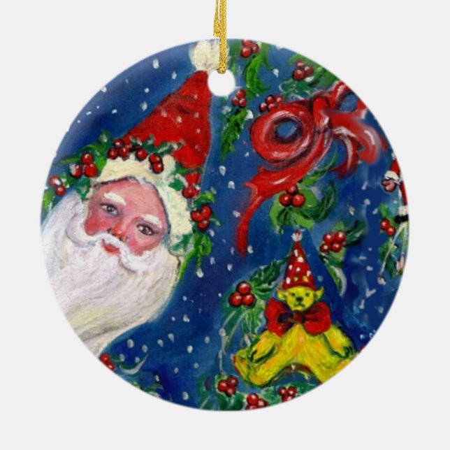 MUSICAL CHRISTMAS NIGHT,SANTA BUGLER Red Heart Ceramic Ornament (Back)