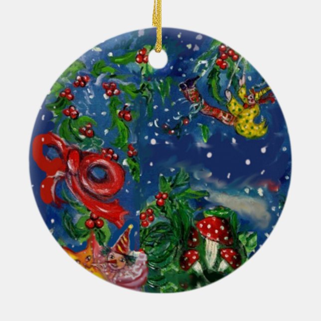 MUSICAL CHRISTMAS NIGHT,SANTA BUGLER Red Heart Ceramic Ornament (Back)