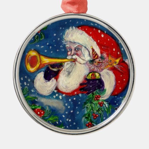 MUSICAL CHRISTMAS NIGHT SANTA CLAUS BUGLER METAL ORNAMENT