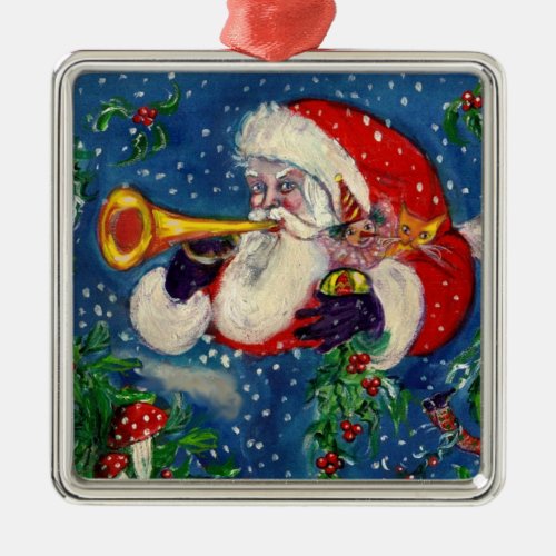 MUSICAL CHRISTMAS NIGHT SANTA CLAUS BUGLER METAL ORNAMENT