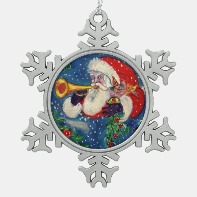 MUSICAL CHRISTMAS NIGHT /SANTA CLAUS BUGLER SNOWFLAKE PEWTER CHRISTMAS ORNAMENT (Front)