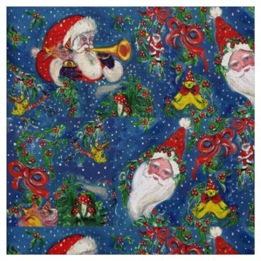 MUSICAL CHRISTMAS NIGHT ,SANTA CLAUS,TOYS,RIBBONS FABRIC