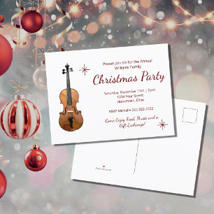 Musical Christmas Party Elegant Violin Invitation Postcard