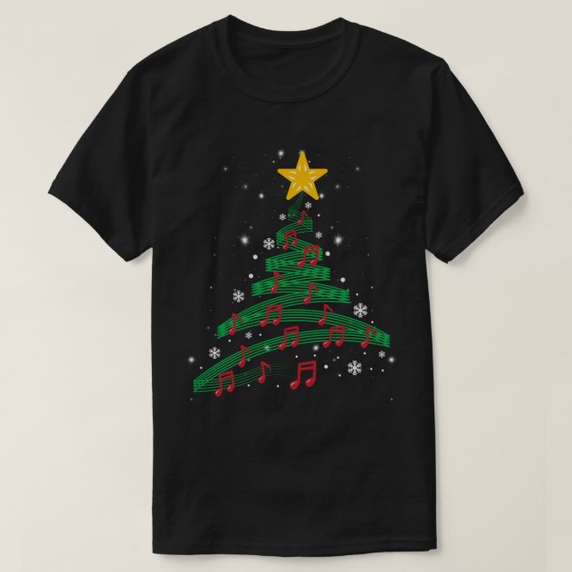 Musical Christmas Tree Design T-Shirt (Design Front)