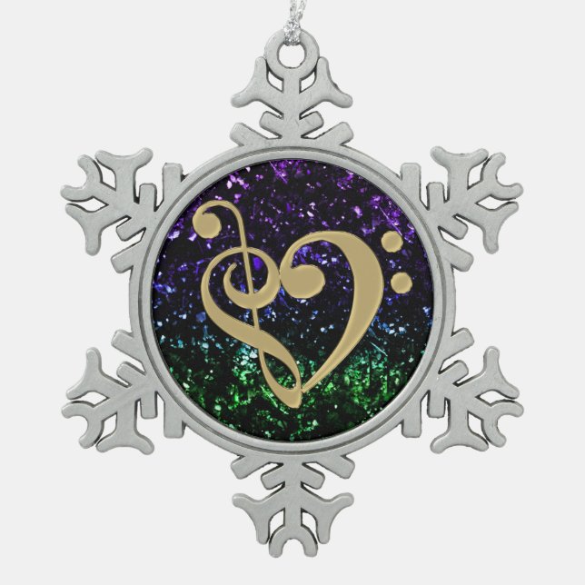 Musical Clef Heart Glitter Holiday Ornament (Front)