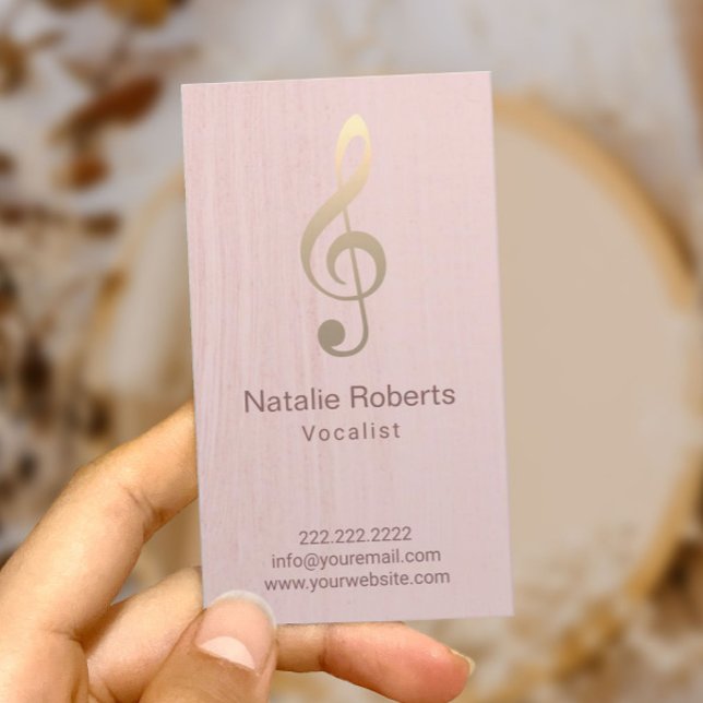 Musical Clef Logo Vocalist Singer Blush Pink Music Business Card (Creator Uploaded)