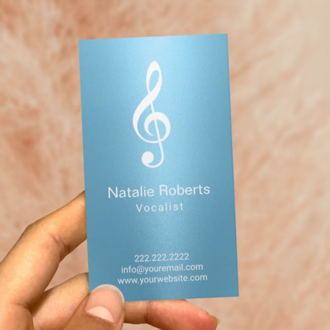 Musical Clef Logo Vocalist Singer Light Blue Music Business Card (Creator Uploaded)