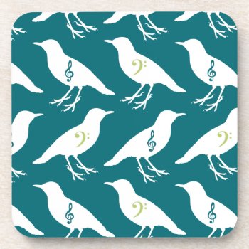 Musical Clef Themed Bird Print Coaster by marchingbandstuff at Zazzle