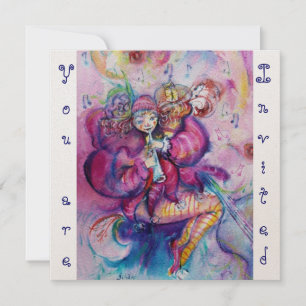 MUSICAL CLOWN ,pink blue champagne metallic Invitation