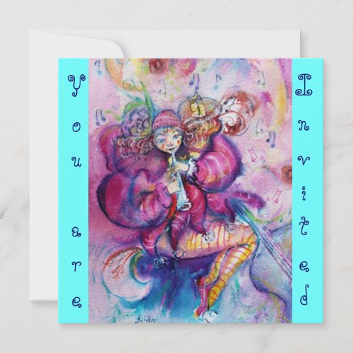 MUSICAL CLOWN pink blue turquoise blue Invitation