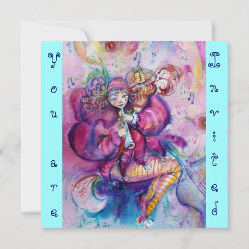 MUSICAL CLOWN pink blue turquoise Invitation