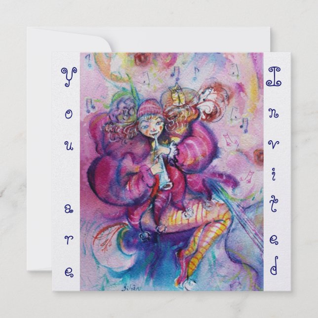 MUSICAL CLOWN ,pink blue ,white ice metallic Invitation (Front)