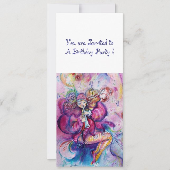 MUSICAL CLOWN ,pink blue white Invitation (Front)