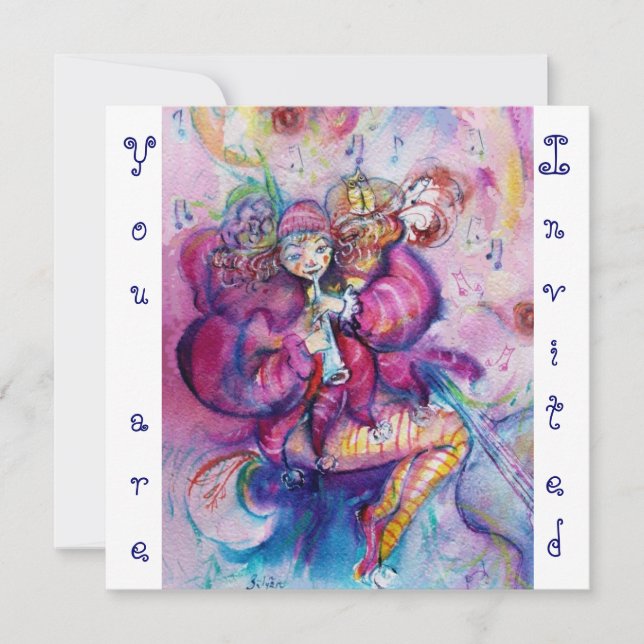 MUSICAL CLOWN ,pink blue ,white Invitation (Front)