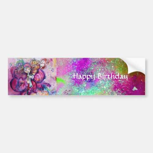 MUSICAL CLOWN PINK PURPLE SPARKLES Happy Birthday Bumper Sticker
