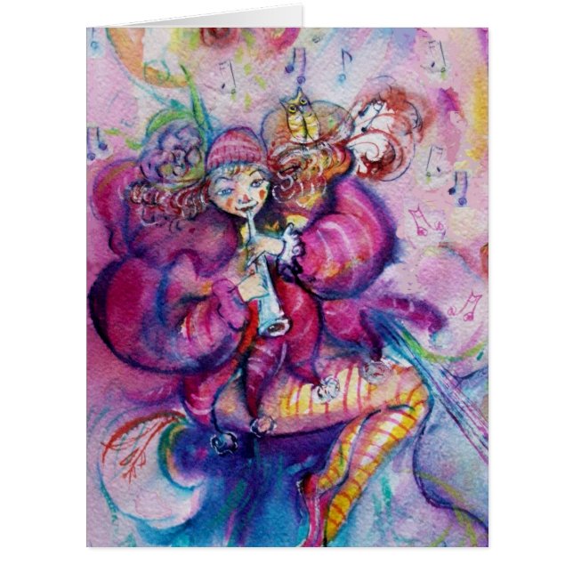 MUSICAL CLOWN Pink Sparkles Cards (Front)