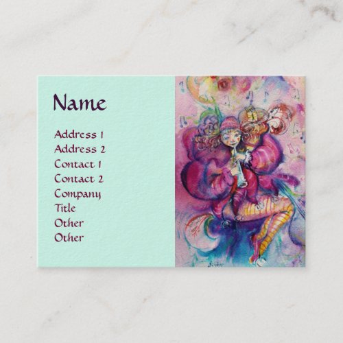 MUSICAL CLOWN Pink Teal Blue Watercolor Business Card