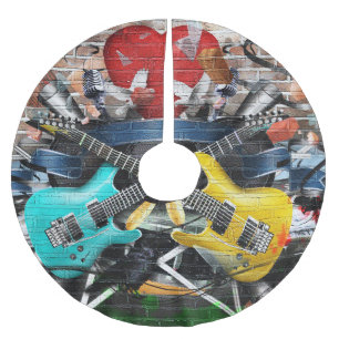 Musical Collage: Colorful Rhythmic Background. Brushed Polyester Tree Skirt