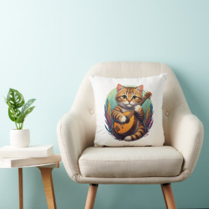 musical cute cat throw pillow