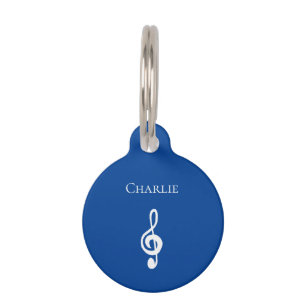 Musical Cute Treble Clef Blue Pet ID Tag