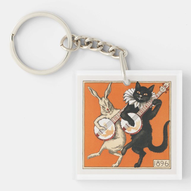 Musical Dancing Rabbit and Cat  Keychain (Front)