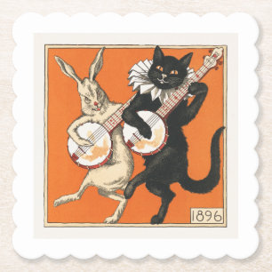 Musical Dancing Rabbit and Cat Paper Coaster