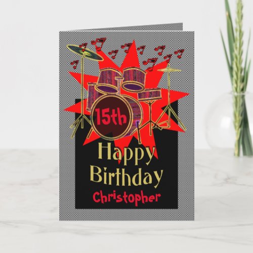 Musical Drum Beats 15th Birthday Card