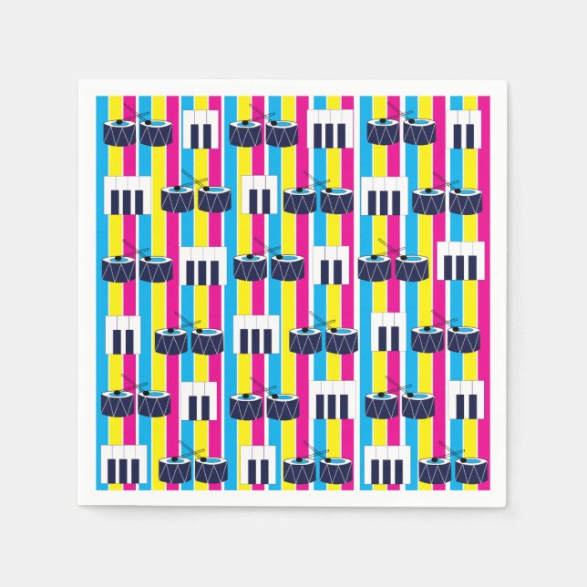 Musical Drums Piano Keys Music Lover Napkins (Front)